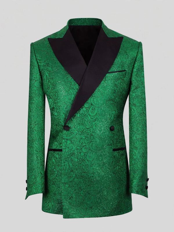 Emerald Paisley-Jacquard Satin Peak-Lapel Two-Button Double-Breasted Tuxedo Jacket 07