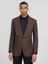 Chocolate Brown Diamond-Texture Shawl-Collar Tuxedo Jacket 04