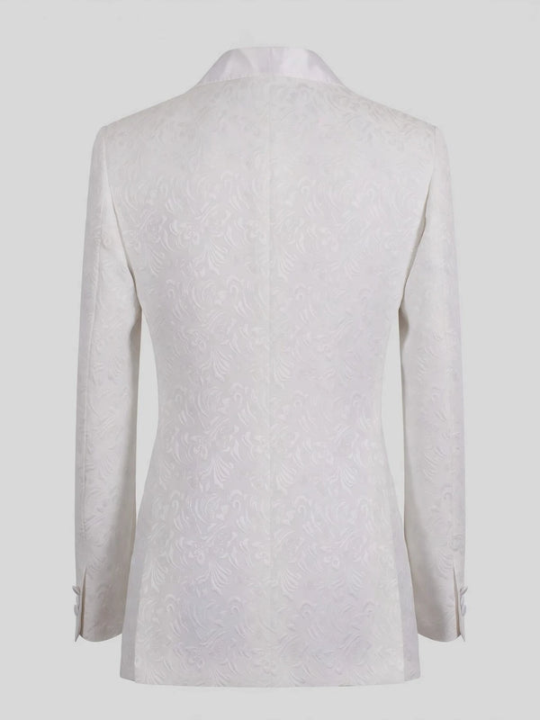 Snow White Paisley-Jacquard Satin Peak-Lapel Six-Button Double-Breasted Tuxedo Jacket 09