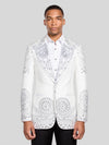Ivory Silver Mandala-Lace Peak-Lapel Tuxedo Jacket 01