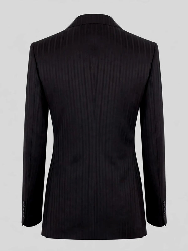 Onyx Wide Shadow-Stripe Six-Button Peak-Lapel Double-Breasted Suit Jacket 09