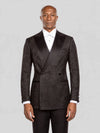 Onyx Tonal Paisley Satin Peak-Lapel Double-Breasted Tuxedo Jacket - cover