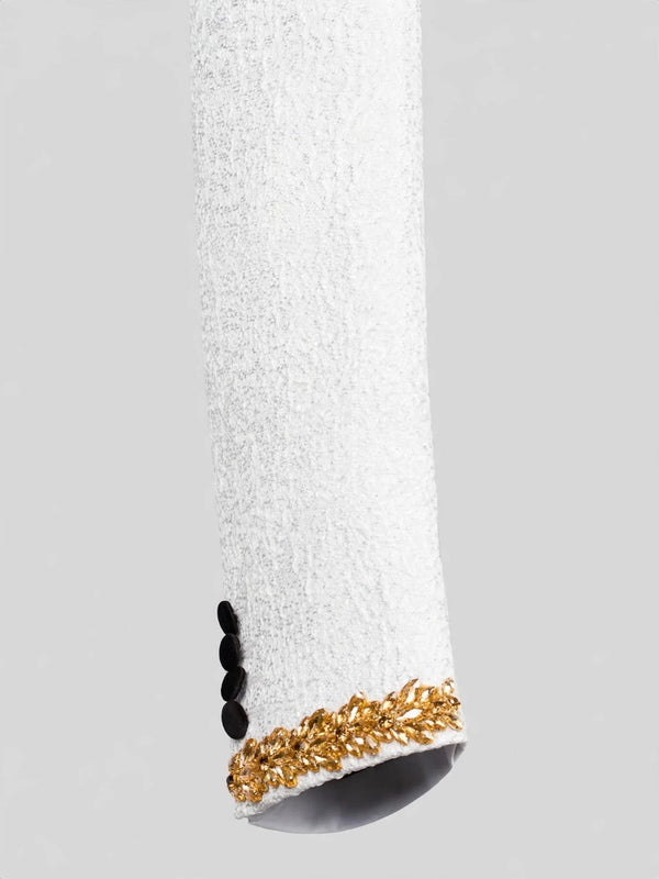 Ivory Gold-Leaf Velvet Shawl-Collar Double-Breasted Tuxedo Jacket 10