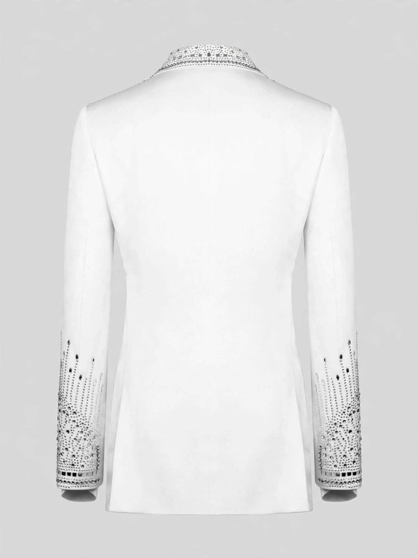 Ivory Silver Crystal Cascade Peak-Lapel Double-Breasted Tuxedo Jacket 09