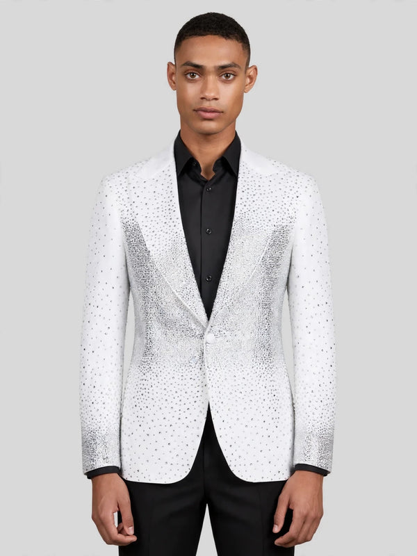 Ivory Silver Crystal Gradient Peak-Lapel Tuxedo Jacket 04