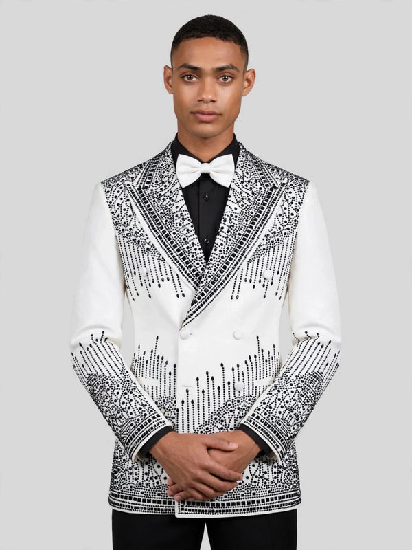 Ivory Jet Bead-Cascade Peak-Lapel Double-Breasted Tuxedo Jacket 05
