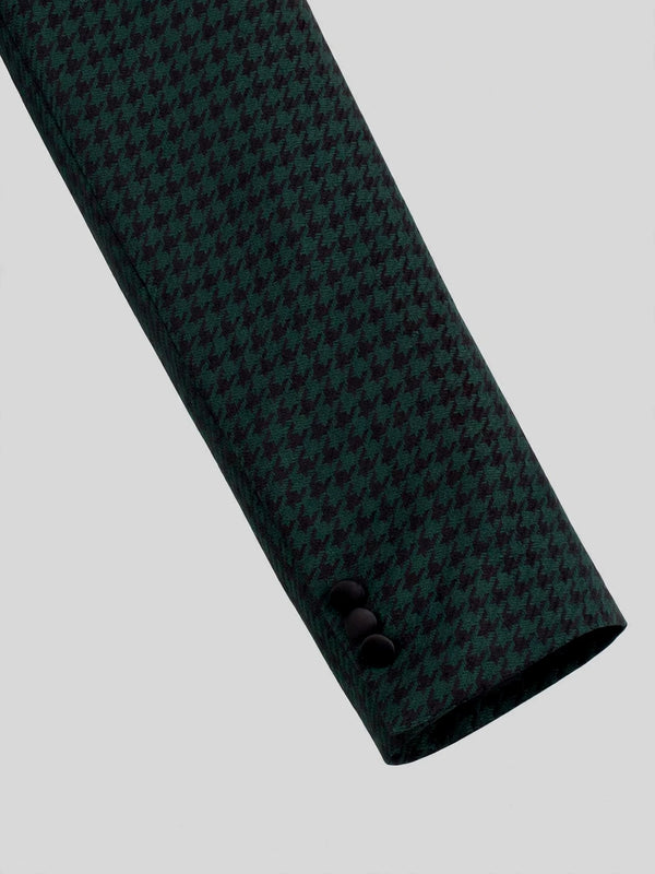 Forest Green Houndstooth Satin Peak-Lapel Six-Button Double-Breasted Tuxedo Jacket 10