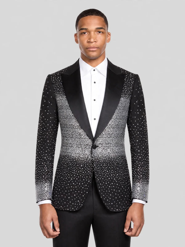 Onyx Silver Crystal Gradient Peak-Lapel Tuxedo Jacket 01