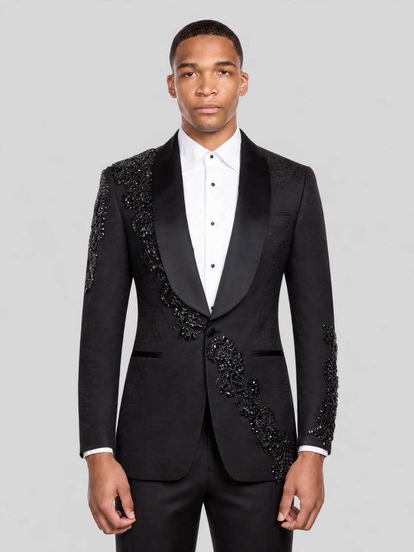 Onyx Jet Shawl-Collar Tuxedo Jacket 01