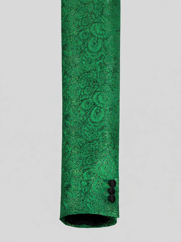 Emerald Paisley-Jacquard Satin Peak-Lapel Two-Button Double-Breasted Tuxedo Jacket 10