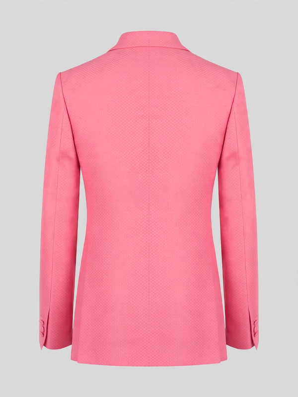 Coral Pink Diamond-Texture Shawl-Collar Tuxedo Jacket 09