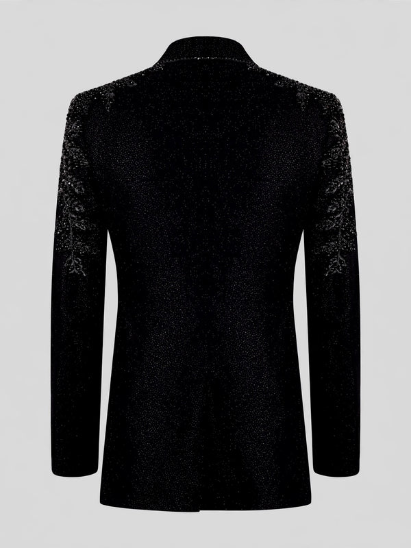 Onyx Jet Beaded-Swirl Shawl-Collar Tuxedo Jacket 09