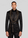 Onyx Gold Crystal Belted Shawl-Collar Double-Breasted Tuxedo Jacket 06