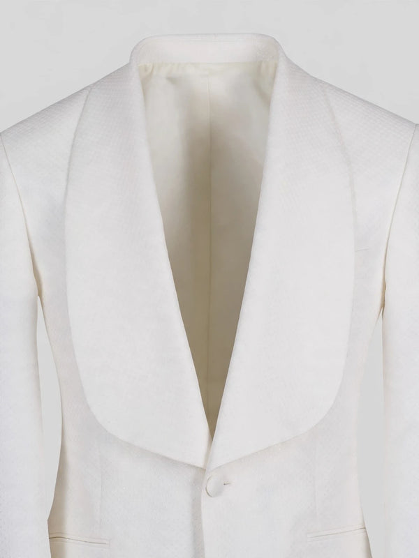 Ivory Diamond-Texture Shawl-Collar Tuxedo Jacket 08