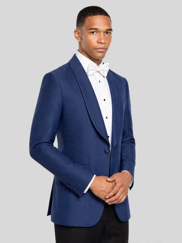 Royal Sapphire Diamond-Textured Shawl-Collar Tuxedo Jacket 03
