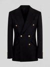Onyx Gold-Button Slant-Flap Peak-Lapel Double-Breasted Suit Jacket 07