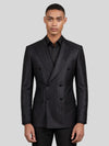 Charcoal Black Tonal-Stripe Six-Button Peak-Lapel Double-Breasted Suit Jacket 04