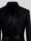 Onyx Ribbed-Weave Satin Shawl-Collar Sash-Belt Two-Button Double-Breasted Tuxedo Jacket 08