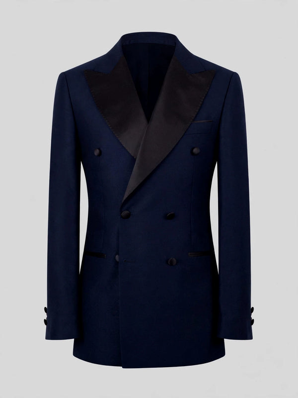 Midnight Navy Satin Peak-Lapel Six-Button Double-Breasted Tuxedo Jacket 07