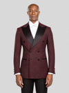 Burgundy Black Houndstooth Satin Peak-Lapel Double-Breasted Tuxedo Jacket - cover
