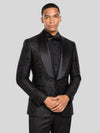 Onyx Glitter-Tweed Satin Shawl-Collar Single-Button Tuxedo Jacket 06