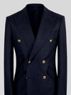 Midnight Navy Gold-Button Slant-Flap Peak-Lapel Double-Breasted Suit Jacket 08