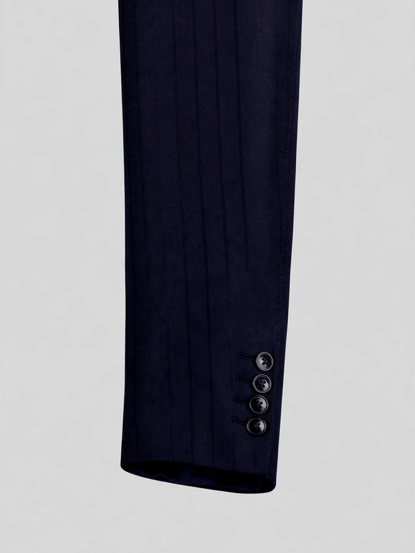 Deep Midnight Navy Pinstripe Six-Button Peak-Lapel Double-Breasted Suit Jacket 10