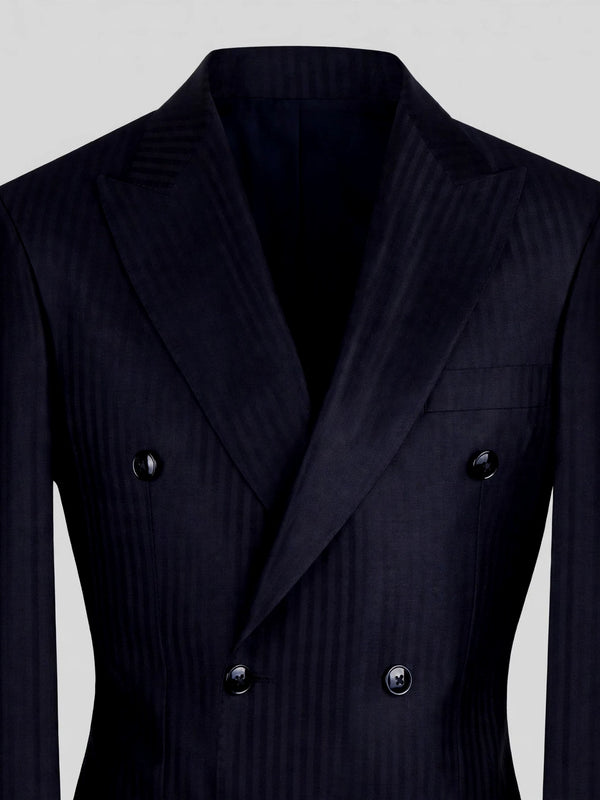 Midnight Navy Shadow-Stripe Peak-Lapel Double-Breasted Suit Jacket 08