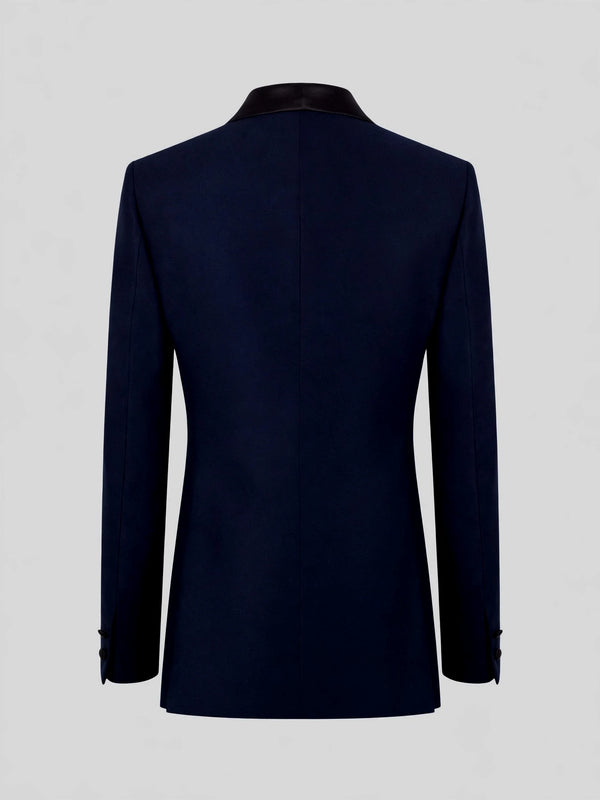 Midnight Navy Satin Peak-Lapel Six-Button Double-Breasted Tuxedo Jacket 09