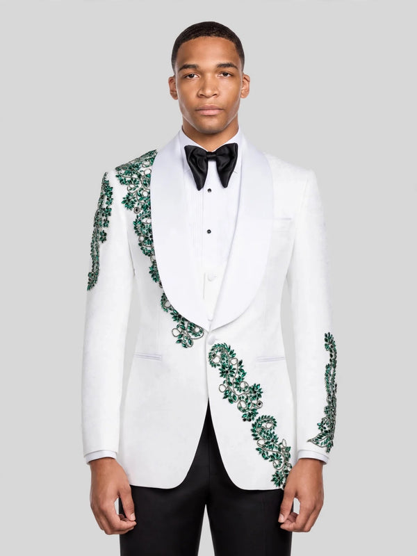 Ivory Emerald Crystal Shawl-Collar Tuxedo Jacket 02