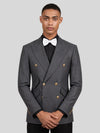 Charcoal Grey Gold-Button Slant-Flap Peak-Lapel Double-Breasted Suit Jacket 05