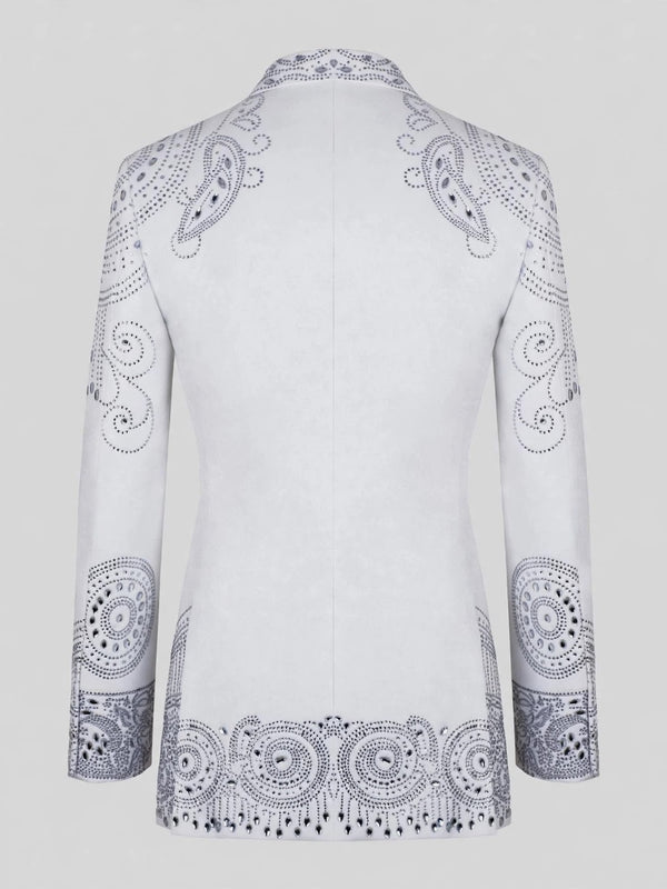 Ivory Silver Crystal Medallion Peak-Lapel Tuxedo Jacket 09
