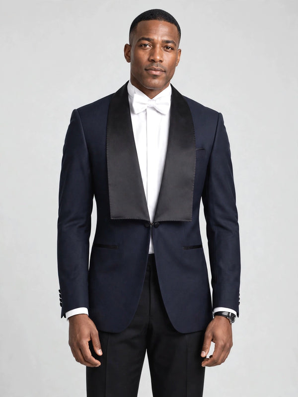 Midnight Navy Bib-Shawl Two-Button Tuxedo Jacket - cover