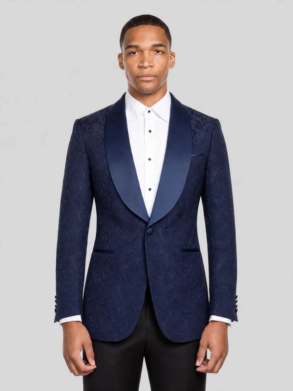 Navy Paisley-Jacquard Satin-Welt Shawl-Collar Tuxedo Jacket 01