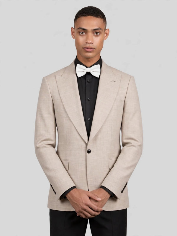 Oatmeal Single-Button Peak-Lapel Suit Jacket 05