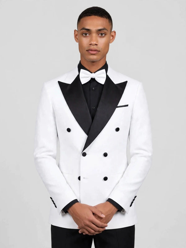 Snow White Black Satin Peak-Lapel Six-Button Double-Breasted Tuxedo Jacket 05