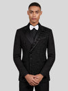 Onyx Jet Half-Bead Diagonal Peak-Lapel Double-Breasted Tuxedo Jacket 05