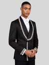Onyx Matte Silver Crystal-Trim Shawl-Collar Double-Breasted Tuxedo Jacket 03