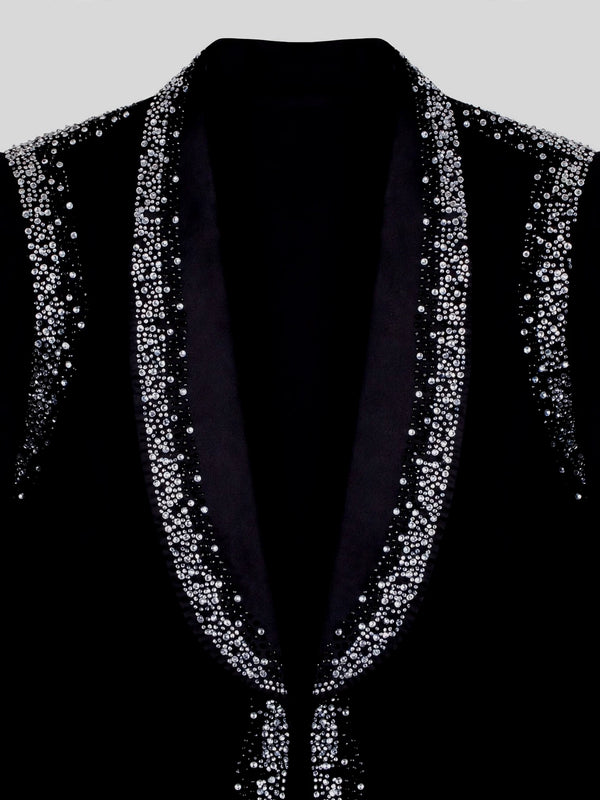 Onyx Silver Crystal Perimeter Shawl-Collar Tuxedo Jacket 08
