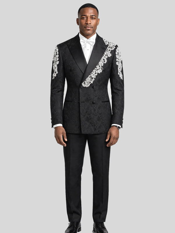 Onyx Silver Crystal Double-Breasted Tuxedo Jacket - cover
