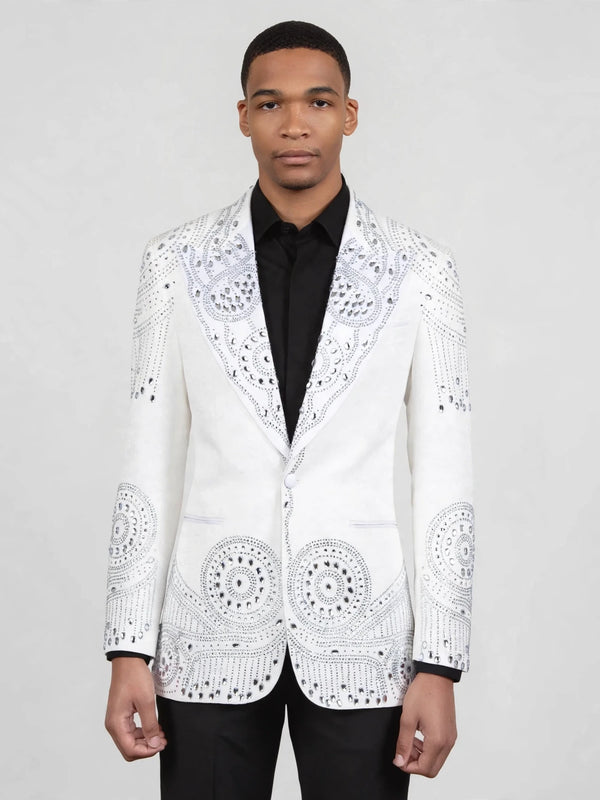 Ivory Silver Mandala-Lace Peak-Lapel Tuxedo Jacket 04
