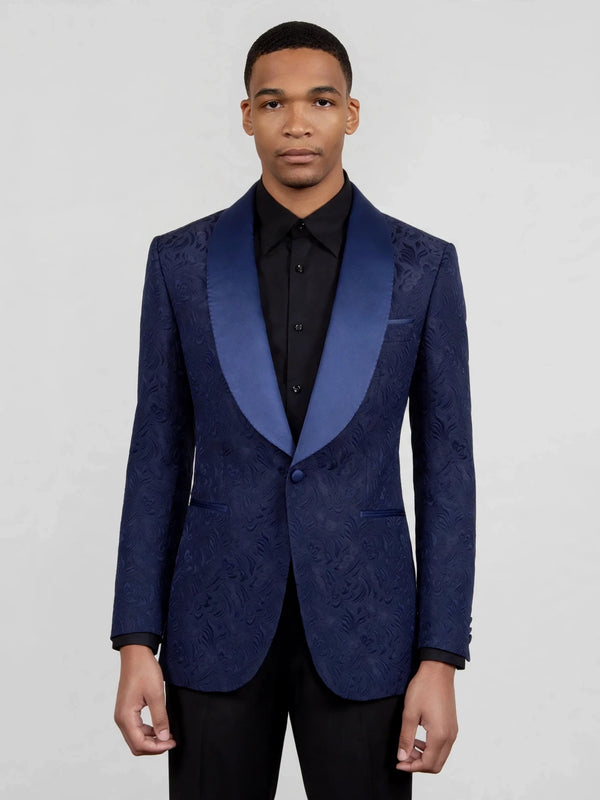 Navy Paisley-Jacquard Satin-Welt Shawl-Collar Tuxedo Jacket 04
