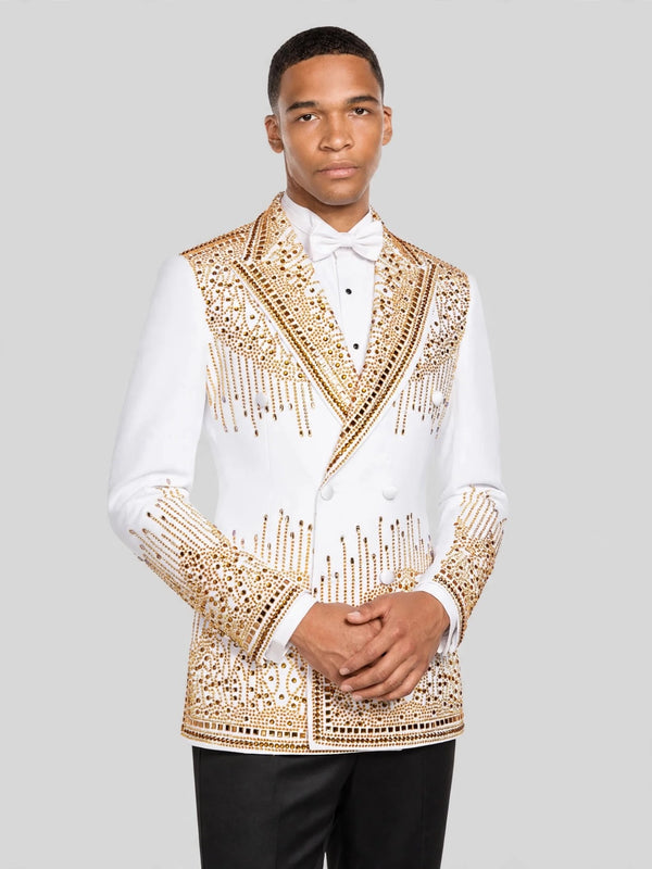 Ivory Gold Crystal Cascade Peak-Lapel Double-Breasted Tuxedo Jacket 03