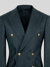 Slate Teal Gold-Button Slant-Flap Peak-Lapel Double-Breasted Suit Jacket 08