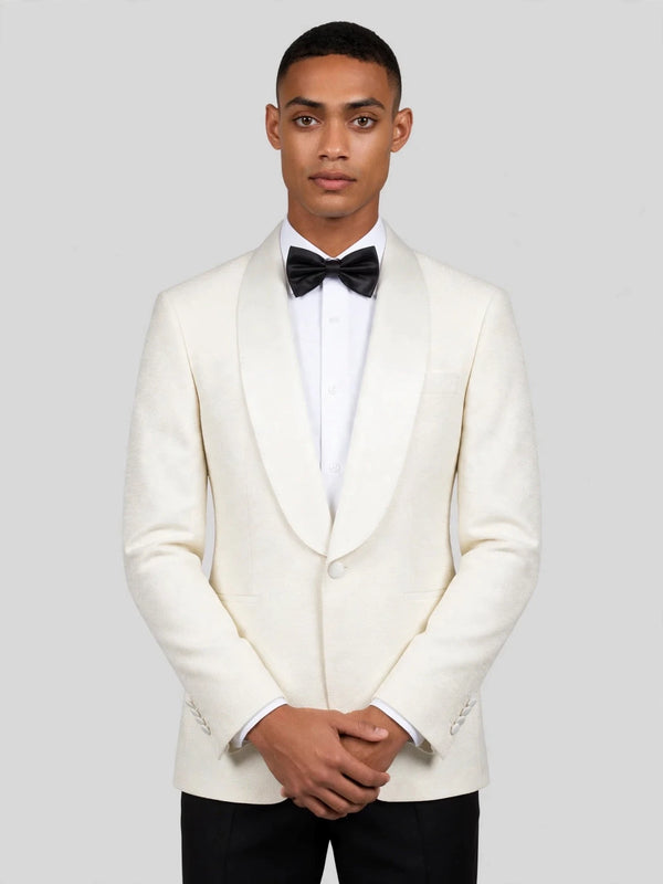 Ivory Textured Satin Shawl-Collar Tuxedo Jacket 02