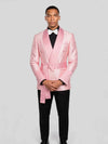 Blush Pink Silver-Speckle Satin Sash-Belt Shawl-Collar Tuxedo Jacket 05