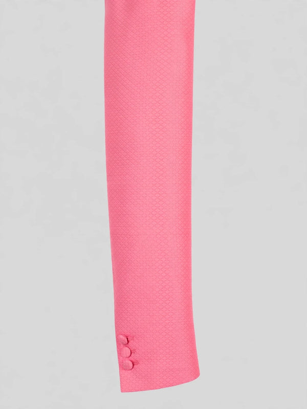 Coral Pink Diamond-Texture Shawl-Collar Tuxedo Jacket 10