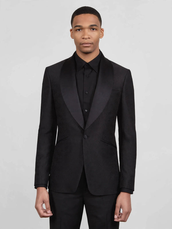 Onyx Grain-Textured Wide Shawl-Collar Tuxedo Jacket 04