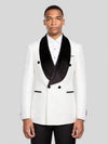 Ivory Black Velvet Shawl-Collar Double-Breasted Tuxedo Jacket 01