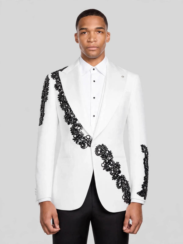 Ivory Noir Lace Tuxedo Jacket 01
